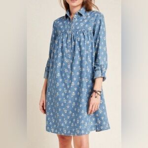Pilcro by Anthropologie Long Sleeve Floral Chambray Shirt Dress Size 4